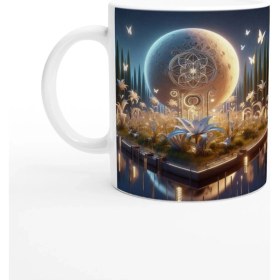 Resim Başak Burcu Baskılı Kahve Kupası - Ay Işığında Zodyak Bahçesi Vs2 