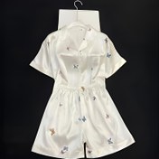 Resim Kadınlar için tatlı çiçekli kelebek desenli kısa kollu düğmeli pijama şortları 