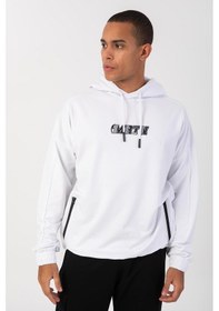 Resim Maraton Sportswear Oversize Erkek Kapşonlu Düşük Kol Basic Beyaz Sweatshirt 22465-beyaz 