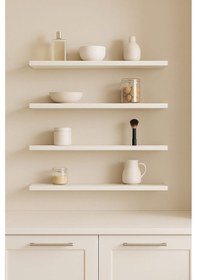 Resim 50 Cm 4lü Mat Beyaz Mdf Uçan Duvar Rafı Gizli Bağlantı Kitaplık Beyaz 