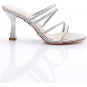 Resim Dgn 905 Kadın Şerit Detayli Topuklu Terlik Gümüş Simli 