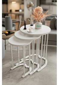 Resim Tokyo Gümüş Beyaz Mdf 3 Lü Yuvarlak C Zigon Sehpa Beyaz 