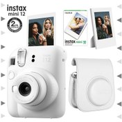 Resim Fujifilm Instax Mini 12 Fotoğraf Makinesi + 10'lu Film + Çerçeve + Deri Kılıf Seti Beyaz 