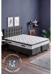 Resim Vera Yatak Seti Çift Kişilik Yatak Baza Başlık Takımı - Aloe Vera Sert Yatak, Metal Baza Ve Başlık 150 x 200 