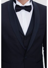 Resim Morven Erkek Lacivert Santorin Ceremonia Jakarlı Slim Fit Dar Ke Lacivert 