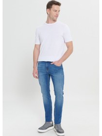 Resim AC&Co / Altınyıldız Classics Ekstra Slim Fit Dar Kesim Pamuklu Riss Erkek Jean Kot Pantolon Lacivert 