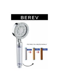 Resim Berev Filtreli Arıtmalı Masajlı Çok Fonksiyonlu Basınçlı Krom Beyaz Duş Başlığı Gümüş 
