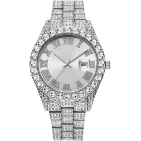 Resim Erkekler Için Avrupa ve Amerikan Tarzı Hip-Hop Feng Shui Hayalet Roma Elmas Kuvars Saati (Yurt Dışından) 