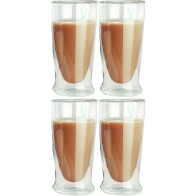 Resim Çift Cidarlı Uzun Cam Kokteyl - Meşrubat - Latte Bardağı 350 Ml x 4 Adet 2323 