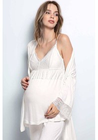 Resim Monamise 18433 Hamile Lohusa Sabahlıklı Pijama Takım - Ekru 