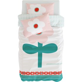 Resim Big Flower Çift Taraflı Pamuk Saten Pembe Çocuk Nevresim Seti 140x200cm 