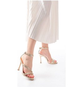 Resim Gold Taşlı Vivet Platformlu Topuklu Kadın Ayakkabı Gold Altın 