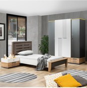 Resim Genç Odası, Relax Genç Odası, Dolap, Karyola, Komodin (441530193) Antrasit - Beyaz 