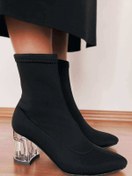 Resim La Vivien Kadın Siyah Şeffaf Topuklu Çorap Çizme Kısa Çizme 