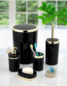 Resim Akrilik Yapım Gold Çizgi 5'Li Yuvarlak Banyo Seti Siyah 