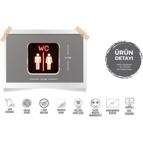 Resim Bay Etiket Wc36 Kirmizi Neon Efektli Unisex Tuvalet Simgesi Etiketi 