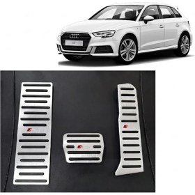 Resim isiltikidsmoda Audi A3 Q3 Uyumlu Otomatik Vites Pedal Seti Gaz Fren Ayak Dayama Takımı 3 Parça Krom 