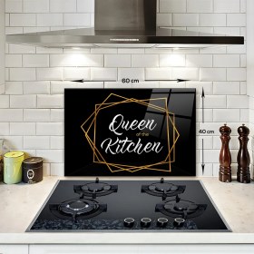 Resim Decorita Queen Of The Kitchen - Siyah Cam Ocak Arkası Koruyucu 
