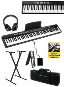 Resim Midex PLX-80BK-ST Taşınabilir Katlanır Dijital Piyano Tuş Hassasiyetli 88 Tuş BT (Stand Sustain Kulaklık Çanta Metod) 