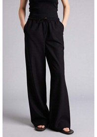 Resim Defacto Wide Leg Çift Cepli Beli Lastikli Standart Boy Keten Karışımlı Siyah Pantolon E1981ax25smbk27 Siyah 