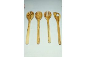 Resim Ahşap Vadisi Zeytin Ağacı El Yapımı 30 cm 4 Parça Ahşap Mutfak Seti, Tahta Kaşık, Çatal, Spatula, Kevgir 