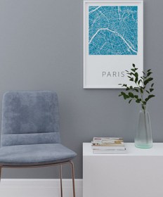 Resim Pari̇s Mavi̇ Hari̇ta - Art Print - 30x40 cm 