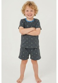 Resim Breeze Erkek Bebek Şortlu Pijama Takım Renkli Dinozor Desenli 9 Ay-3 Yaş, Antrasit 