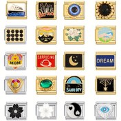 Resim 20 Stil, İtalyan Kişiselleştirilmiş DIY Modülleri, Altın ve Gümüş Paslanmaz Çelik, Çiçek, Kalp, Kötü Göz ve Diğer Desenler ile Boyalı Desenler, Moda ve Çok Yönlü, Kişiselleştirilmiş Takı ve Şok Hediyeleri Yapmak İçin Uygun, Herkes İçin Takı Aksesuarları Olarak 