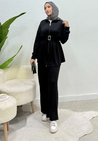 Resim Tesettür Diyarı Modal Kumaş Kemerli Diva Takım- Siyah 