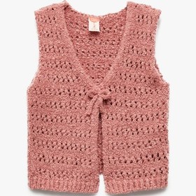 Resim Kız Bebek Bağlama Detaylı V Yaka Kolsuz Triko Basic Yelek 