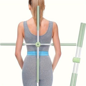 Resim Dayanıklı PP Yoga Esneme Aracı - Tokalı Duruş & Kambur Düzeltme Çubuğu, Omuz & Sırt Açma Cihazı, Açık Yeşil, Evde Fitness & Vücut Şekillendirme için İdeal, Evde Fitness Ekipmanı|Kullanıcı Dostu Fitness Ekipmanı|Rahat Tutuş Tasarımı 