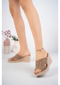 Resim EPAAVM - Dolgu Taban Önü Açık Örgü Vizon Kadın Terlik - İFS11704 Vizon 