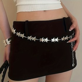 Resim Dayanıklı Yapı, Kadınlar için Şık Vintage Yıldız Zincir Kemer - Alaşım Beşgen Bel Aksesuarı, Etkin Moda Etek ve Pantolon Zinciri, Günlük Kullanım veya Hediye İçin İdeal 