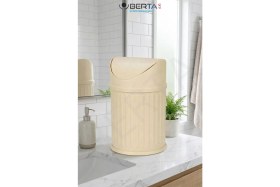 Resim Berta Hijyen Vintage Krem Sallanır Kapaklı Banyo ve Mutfak Çöp Kovası - Dekoratif Pratik Tasarım Çöp Kutusu 