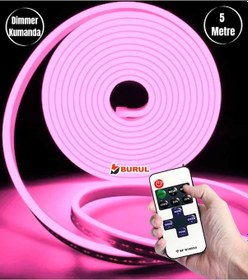 Resim 5 Metre Pembe Işık Esnek Neon Led Şerit Dimmer Kumandalı Dekoratif Aydınlatma Seti Sb-6537 