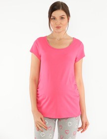 Resim MEGHAN L.A Pembe Hamile Esnek Pamuklu Kumaş T-shirt 
