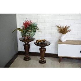 Resim 2'li Yeni Tarz Mantar Sehpa Kahverengi 