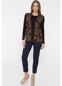 Resim Kadın Etnik Desen Klasik Triko Örgü Kilim Yelek 1052-gümüş Gümüş 