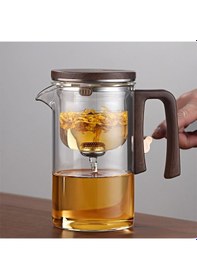 Resim Morponi Borosilikat Cam Ahşap Kapak Ve Sap Detaylı Mıknatıs Özellikli Lüks Bitki Çayı Demliği 520 Ml Şeffaf 