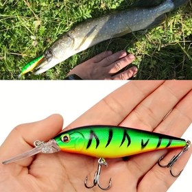 Resim 1 adet Minnow Balıkçılık Yemleri, 11cm/10.5g Yüzen Wobbler Sert Yem, Yapay Crankbait, Turna ve Levrek için Plastik Balıkçılık Takımı 