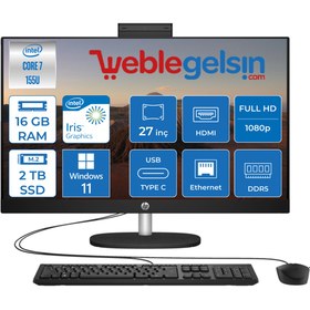 Resim Hp 27-CR1013NT Intel Core Ultra 7 155U 16GB DDR5 2TB SSD Windows 11 Home Intel® Aı Boost 27 Inç IPS Fullhd All In One Bilgisayar B88GNEAH03 