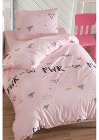 Resim Tek Kişilik Pamuklu Nevresim Takımı 3 Parça Power Desen Pembe / Yumuşak Dokulu Pembe 