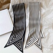 Resim Çizgili Saten Kurdele Şal, Minimalist Tarz, Uzun Dar Çok Yönlü Moda Aksesuarı, Klasik Dekoratif Boyun Şalı, Saç Kurdelesi, Çanta Sapı Sarma 