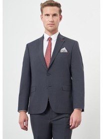Resim İmza Lacivert Kendinden Desenli Bez Ayağı Mono Yaka Tam Astar Çift Yırtmaç 2 Düğme 4 Drop Comfort Fit Classic Takım Elbise 1001245168 Lacivert 