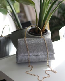 Resim Moom Bag Kadın Platin Lazer Kesim Metal Tutma Saplı Kapaklı Abiye Çantası 