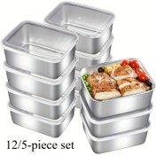 Resim Paslanmaz Çelik Gıda Saklama Kabı Kapaklı 12/5 Adet Set, Mutfak Aracı Kiti, Bento Kutusu, Manuel Kapak, Elde Yıkanabilir, Yemek Hazırlama ve Açık Hava Piknikleri İçin Uygun, Çeşitli Gıda Buzdolabı Saklama, Yemek Temel Gereksinimleri, Gıda Saklama Kabı! 