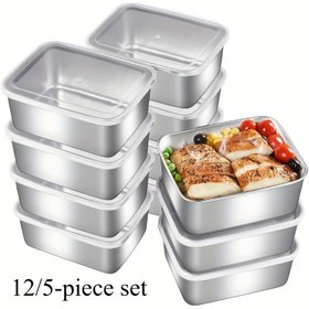 Resim Paslanmaz Çelik Gıda Saklama Kabı Kapaklı 12/5 Adet Set, Mutfak Aracı Kiti, Bento Kutusu, Manuel Kapak, Elde Yıkanabilir, Yemek Hazırlama ve Açık Hava Piknikleri İçin Uygun, Çeşitli Gıda Buzdolabı Saklama, Yemek Temel Gereksinimleri, Gıda Saklama Kabı! 