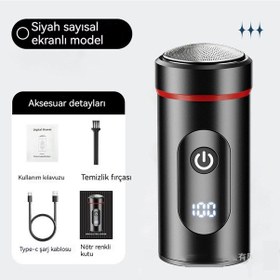 Resim Elektrikli Tıraş Makinesi Temiz Erkek Araba Seyahat Taşınabilir Şarj Mini Küçük Çelik Top Sakal Bıçağı 2205 Siyah Dijital Tıraş Makinesi 