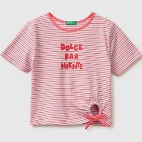 Resim United Colors Of Benetton Kız Çocuk Kırmızı Mix Önü Düğümlü Baskılı Regular Fit T-shirt 6-14 Yaş-2858 Çok Renkli 