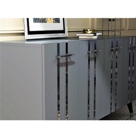 Resim DÖRT KAPAKLI GÜMÜŞ KULP SİYAH AYAKLI ASEL KONSOL ANTRASİT-GÜMÜŞ 